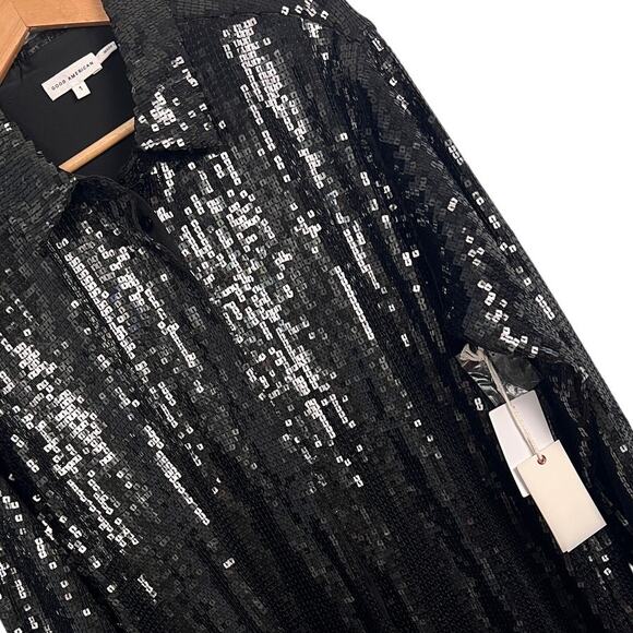 NWT Good American Women's S Sequin Party Shirt‎ Blouse Button Up Oversized Glam - Picture 1 of 14